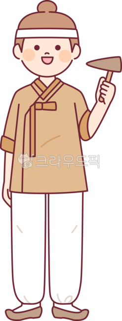 outline,cute,simple,plain,illustration,hanbok,korea,traditional clothing,character,front,standing,costume,farmer,hoe,commoner,people,male