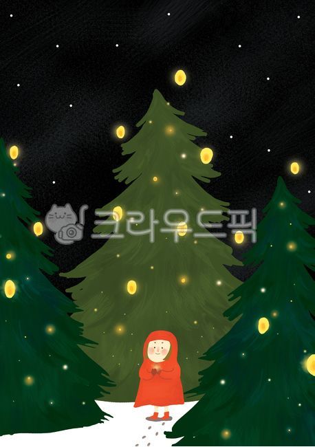 크리스마스일러스트,크리스마스,빨간망토,겨울,트리