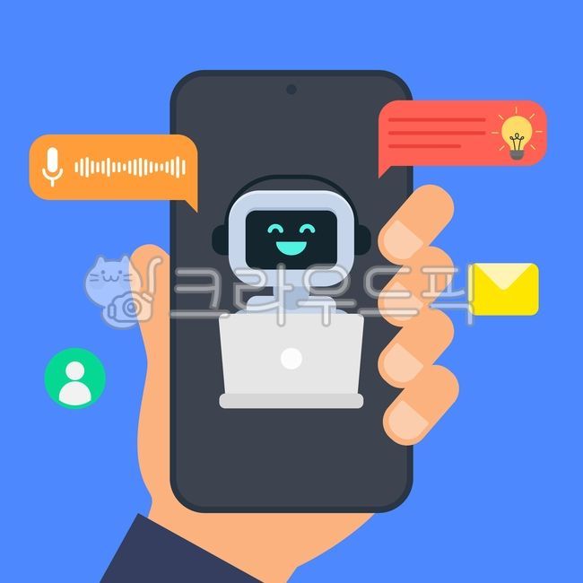 로봇,ai,챗봇,대화형,가상,비서,인터페이스,채팅,말풍선,귀여운,디지털어시스턴트,심플한,친근한,상냥한