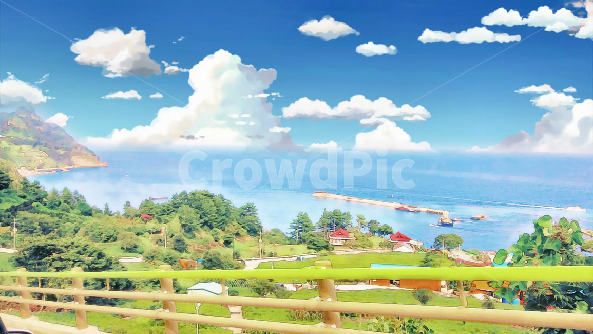 그림,바다,하늘,구름,뭉게구름,풍경,sea,sky,cloud,picture,하늘색,파랑색,연두색,수채화