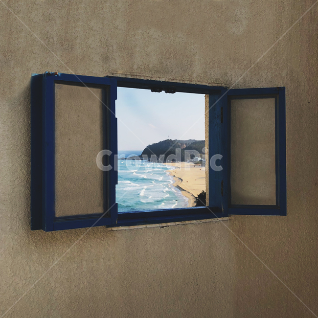 바다,창문,창,window,sea,beach,바닷가,풍경,그림,해변,파도