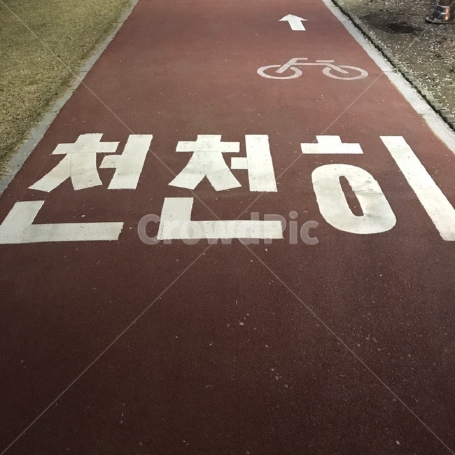천천히,길,자전거도로,표시,글귀