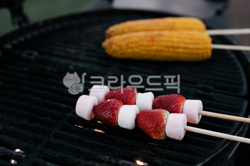 Grill,corn,strawberry,outdoor activities,marshmallow,food,BBQ,bbq,outdoor,corner,cooking,Camping