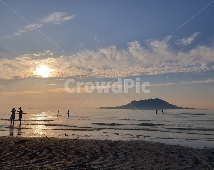 제주도,협재해수욕장,비양도,석양,일몰,역광,바다,인물,풍경