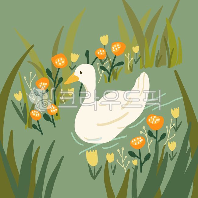 오리,오리그림,오리일러스트,강,수영,꽃,꽃일러스트,풀,자연,자연일러스트,튤립,정원,정원일러스트,그림,그래픽,일러스트레이션,graphic,illustration