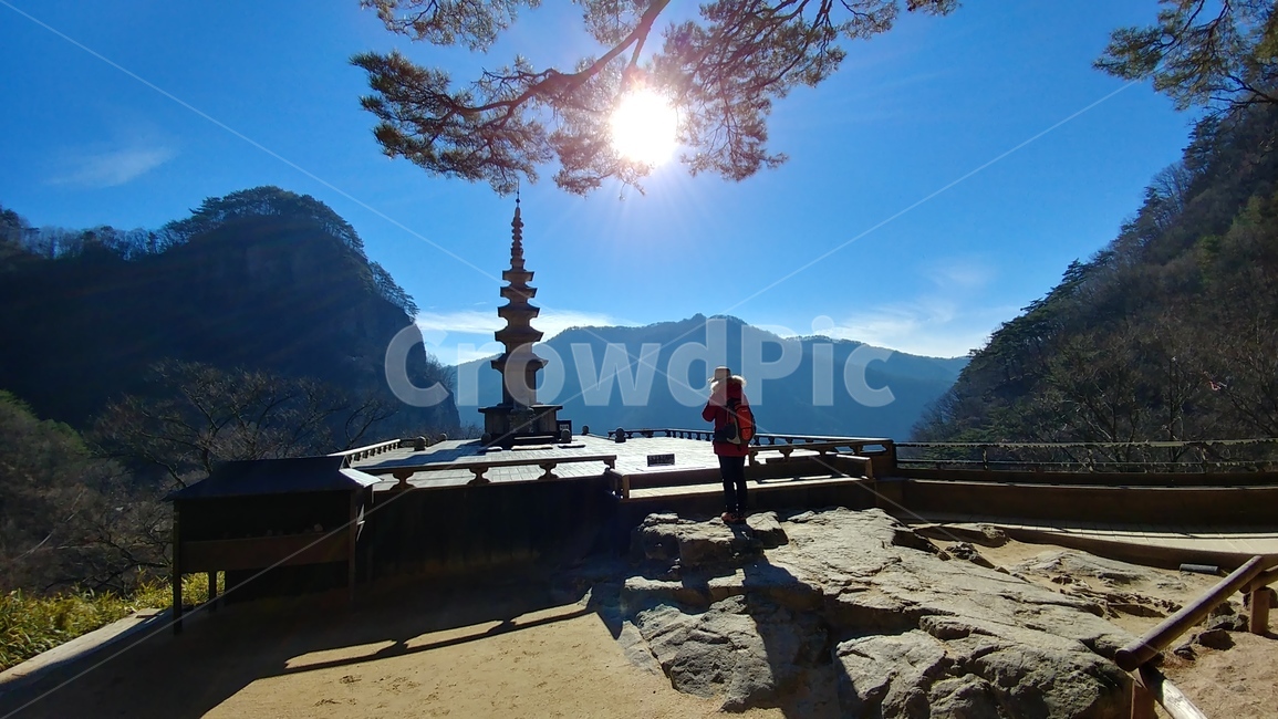 청량사,청량산,봉화,불교,예배,푸른하늘,하늘,산,자연,사찰,절,석탑,temple,buddhism,nature,mountain,sky,조각상,동상,석상,조형물,statue,bronze statue,stone statue,사람,인물,인간,human,person,종교,신앙,religion,belief,faith