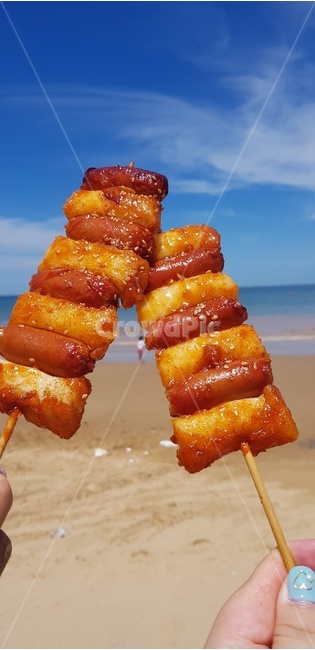 바다,소떡소떡,간식,해안,바닷가,하늘