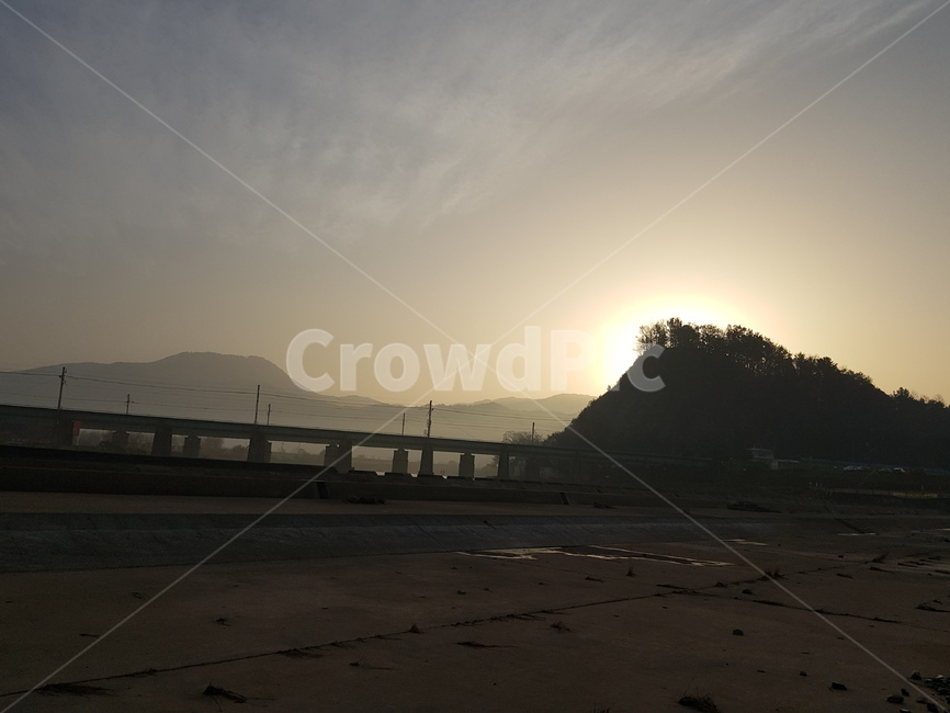 일출,경치,풍경,산,다리,nature