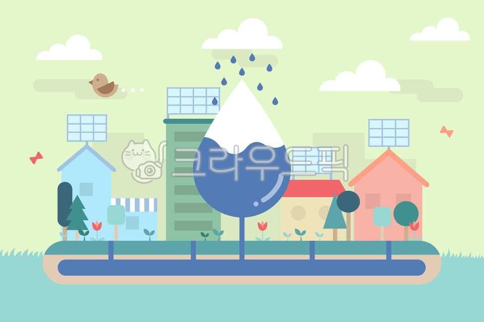 solar power generation,Illustration,building,eco,cloud,bird,drawing,power plant,energy,rain,tree,water,water drop,plant,drop,ecofriendly,solar,protection,house,grass,land,vector,solar panel,power,village,panel,green,nature,environmental protection,flower,