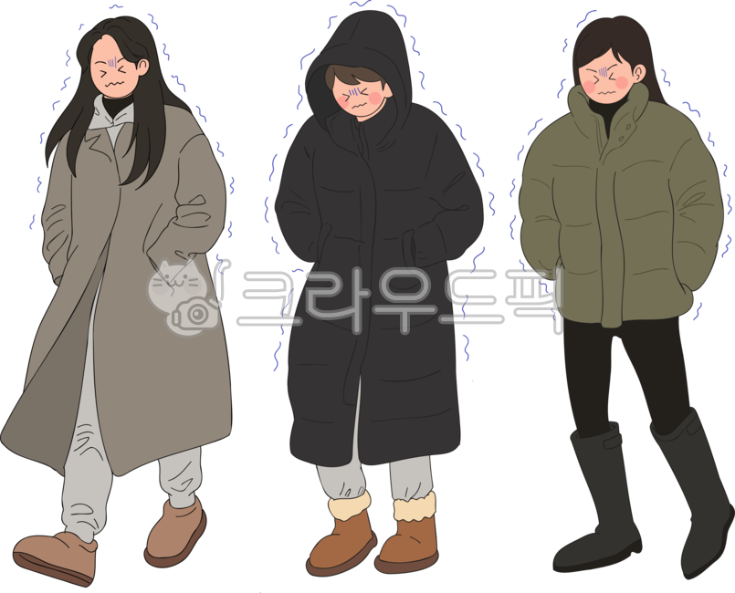한파,한파주의보,한겨울,겨울,추위,감기,오들오들,저체온증,저체온,패딩,숏패닝,롱패딩,코트,남자,여자,여성,남성,혼성,3명,사람,인간,어그부츠,부츠,긴머리,청년,학생,젊은이,트레이닝복,한파대비,날씨,사람들,jacket,재킷,의류,건강
