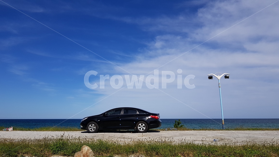 바다,푸른하늘,구름,자동차,car,해변