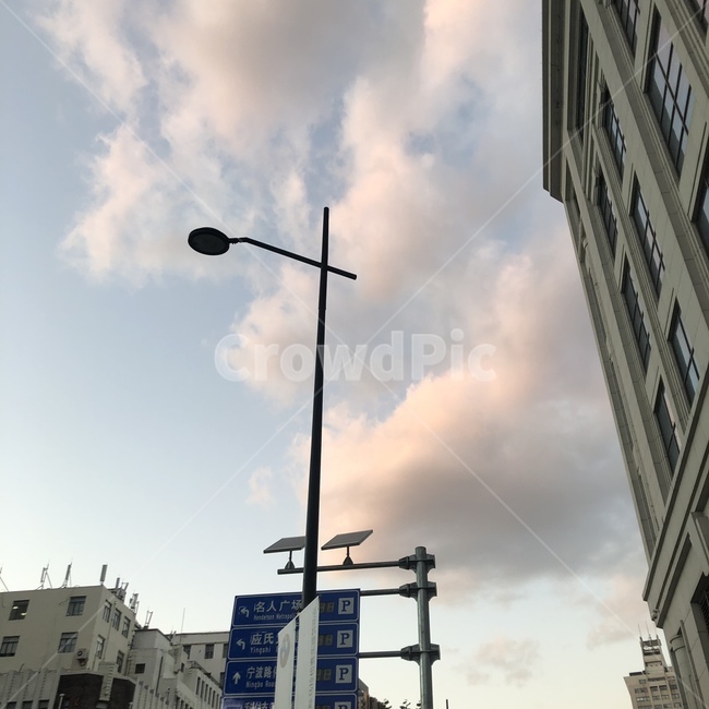 배경,가로등,구름,건물,상하이,도로,road
