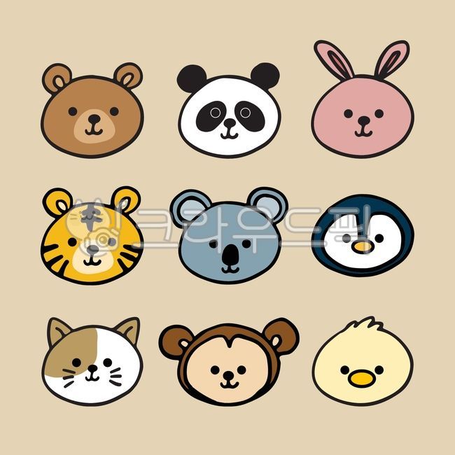 동물,동물일러스트,동물그림,동물얼굴,동물캐릭터,곰,팬더,판다,토끼,호랑이,코알라,펭귄,고양이,원숭이,병아리,animal
