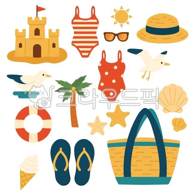 Summer beach,children at the beach,swimsuits,summer accessories,tubes,beach balls,ice cream,vacation,straw hats,pineapples,palm trees,beach toys,beach illustrations,beach hats,life tubes,flip flops,sunglasses,beach towels,sand castles,s