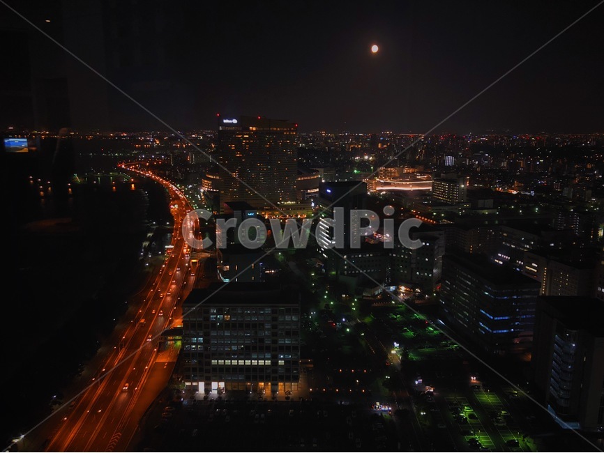 경치,야경,불빛,풍경,반짝,옥외,도로,달,옥상,일본,도쿄,도쿄타워