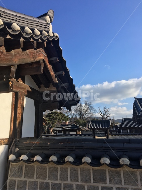한옥,기와,전주,하늘,담장,지붕,건물,한국,전통