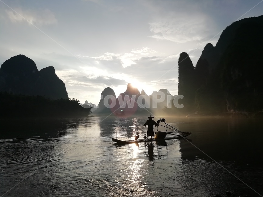 계림,산수,자연,강,일몰,뗏목,저녁,여행,자연,풍경,nature,landscape,outdoors,옥외