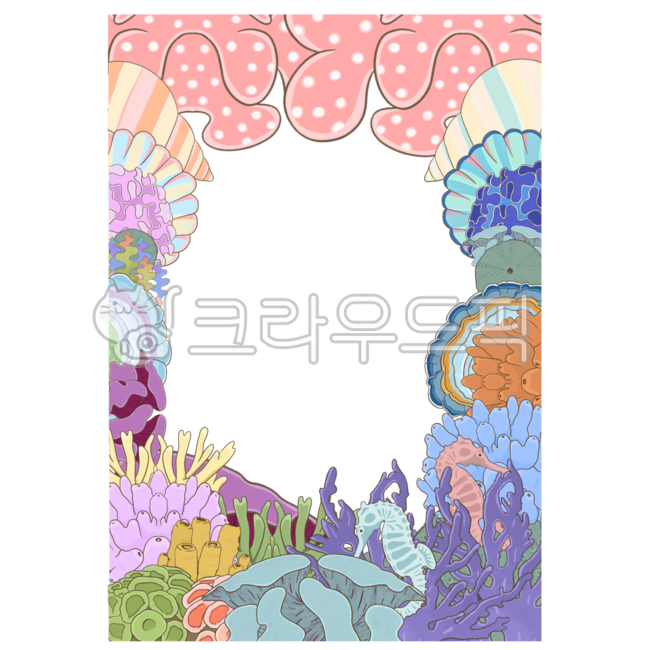 여름,산호초,바다,바닷속,바다생물,생물,그림,art,미술,조개모음,산호,조개,포토카드,프래임,프레임