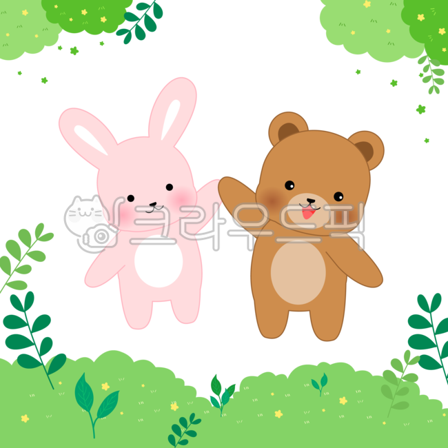 토끼,곰돌이,곰,토끼인형,곰인형,일러스트,캐릭터,만화,illustration,animal,동물,bear,mammal,숲속,숲,풀잎,식물,동산,rabbit,손그림,인형,귀여운,큐트