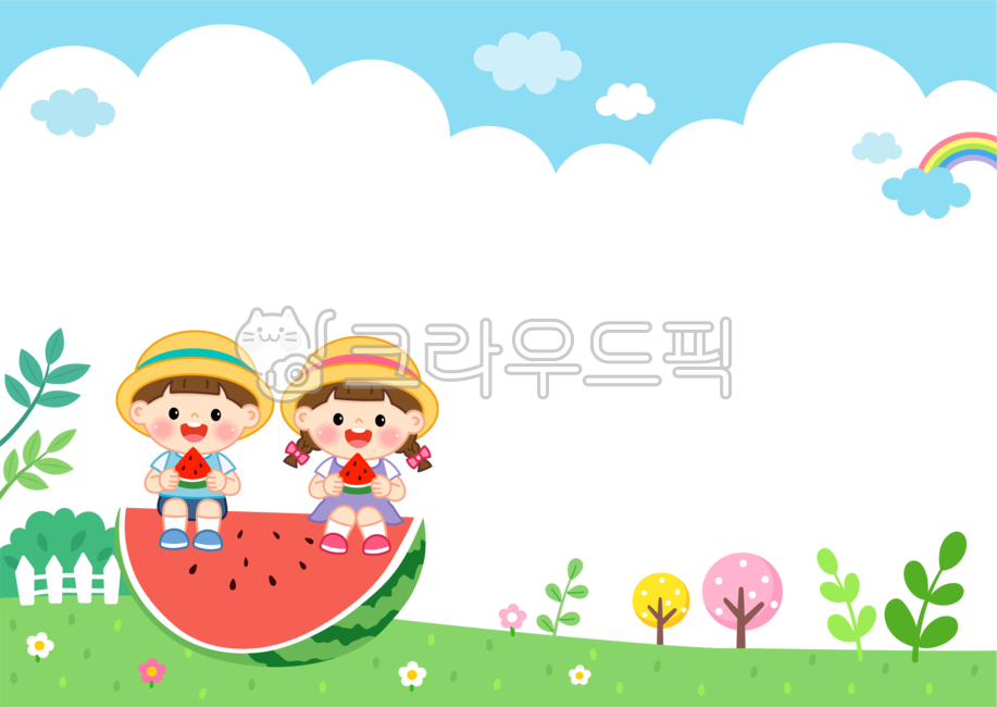 spring border,kindergarten,Clouds,sky background,bulletin board decoration,boys,flower garden,girls,cute,summer,home communication,environment composition,children,grass,watermelon,notice,border,sky,Background,nature,daycare center,tree,summer background,