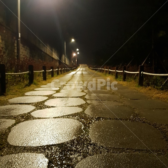 walkway,보도,path,flagstone,판석,포장,sidewalk,저녁,가로등