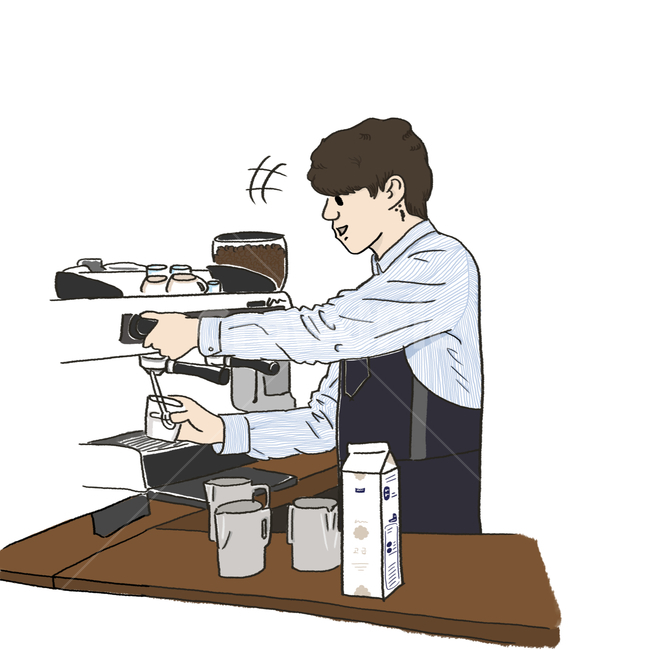 바리스타,커피,강사,coffee,barista,teacher,커피머신,에스프레소,아메리카노,남성,음료,카페,cafe,americano,espresso,바리스타그림,일러스트,illust,커피,카페,coffee,cafe,그래픽,일러스트레이션,graphic,illustration