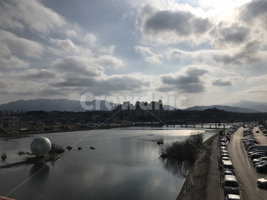 구름,풍경,강,하천,남대천,다리