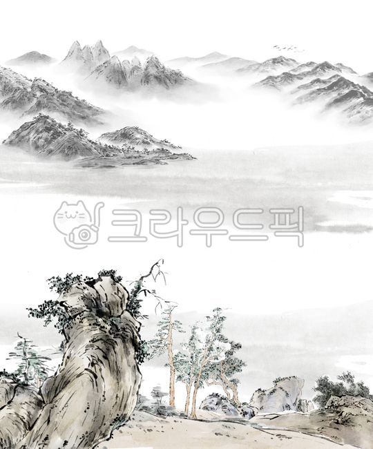 바위,산수화,안개,나무그림,바위그림,풍경화,자연,산,동양화,먹그림,동양화일러스트,그림,먹그림일러스트,한국화,아트,드로잉