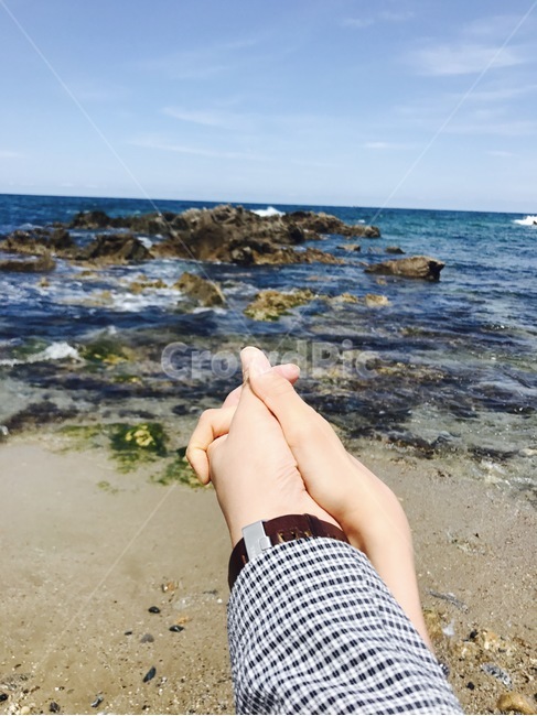 사랑,연인,바다,깍지손,손하트