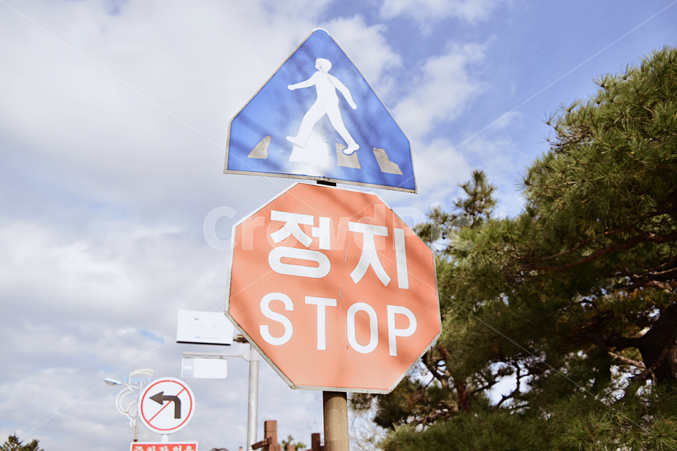 표지판,정지,횡단보도,감성,힐링