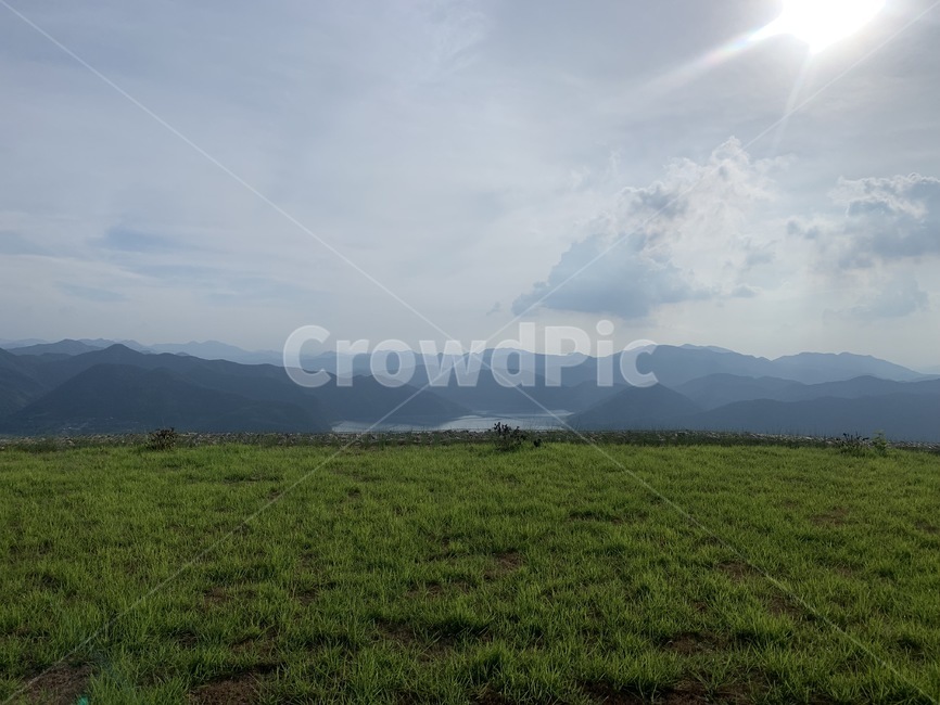 산,제천,하늘,태양,풀,구름,자연,field,grassland,outdoors,목초지,countryside