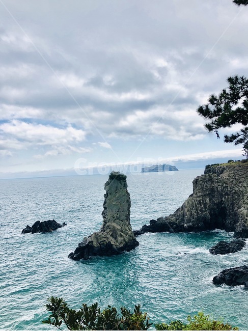 제주도,제주,외돌개,해안,구름,바다,하늘