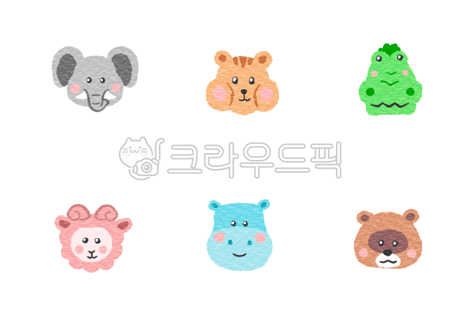 동물,동물얼굴,코끼리,다람쥐,하마,악어,양,너구리,동화,그림,일러스트,귀여운,동물캐릭터
