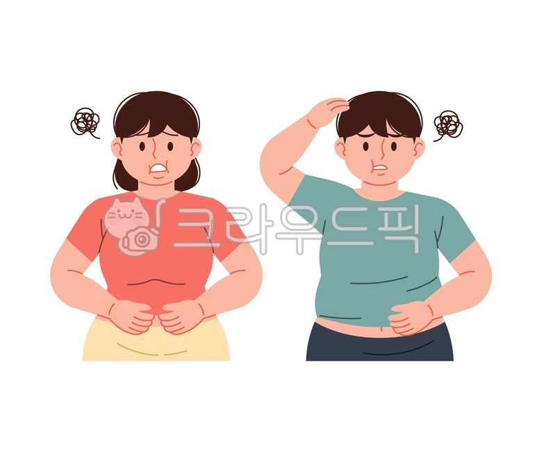 다이어트,캐릭터,일러스트,사람,여자,남자,체중감량,건강,헬스,고민,건강문제,체중관리,체중조절,성인병,뱃살,뚱뚱한,배나온,스트레스,걱정,성인비만,살찐,문제,과체중,고도비만,지방