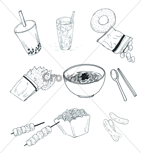 손그림,handdrawing,팬그림,팬라인,pen,penline,penpicture,pendrawing,그릇,bowl,container,basin,접시,dish,plate,음식,food,조리도구,밀크티,milktea,kitchentools컵,cup,숟가락,spoon,젓가락,chopsticks