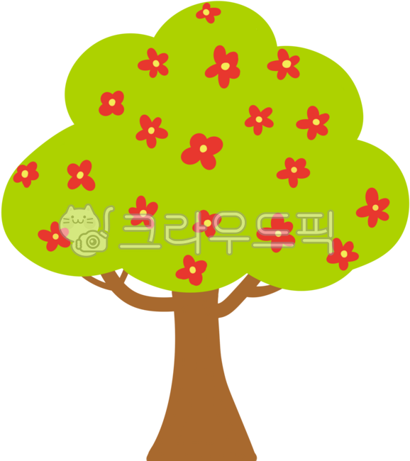 나무,꽃나무,꽃,빨간꽃나무,꽃나무일러스트,봄계절,연두색나무