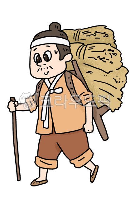 전래동화,한국,한국적인,동화,옛날,옛날옛적,인물,사람,그림,조선시대,짚,지게,노동,옮기다,힘든,남자,일러스트