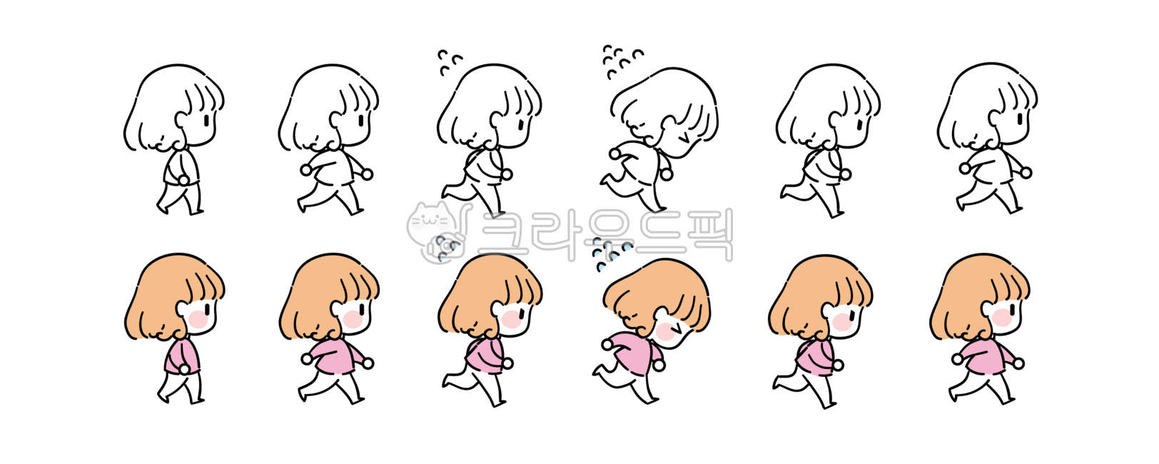걷기,달리는,달리기,라인드로잉,뛰기,어린이,힘,일러스트,힘내다,목표,산책,조깅,빠른걸음,빠르다,달리다,걸음,빠른,아이,어린아이,그림,힘든,땀나는,땀,다이어트,단발머리,분홍색,파스텔톤,애니메이션,여자,캐릭터,소녀,귀여운,아기자기,체육,운동