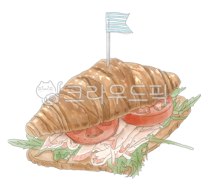 일러스트,디저트일러스트,디저트,음식,크루아상,빵,샌드위치