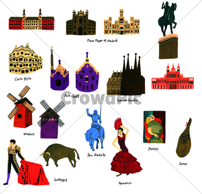 spain,sagradafamilia,flamenco,bullfight,parkguell,Madrid Plaza Mayor,handdrawing,paint painting,plazamayorofmadrid,Holy Family Church,Park Guell,human,picasso,hand drawing,casamila,Casamilla,windmill,donquixote,Spain,Quixote,watercolor,jamon,person
