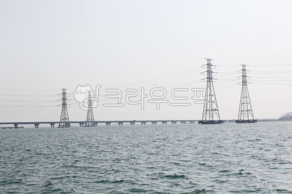 high voltage current,sea water,high voltage line,electric current,wire,Sihwa Convoy Tower,nature,sight,electricity,transmission tower,Sihwa Lake