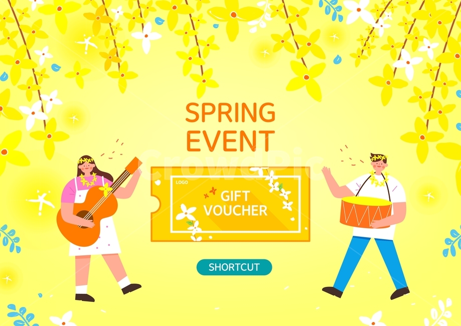 개나리,음악회,봄꽃,기타,북,봄,꽃,나들이,소풍,축제,이벤트,행사,할인,쿠폰,선물,티켓,캐릭터,연인,커플,사람,봄,계절,spring,season,축제,행사,festival,carnival,event,그래픽,일러스트레이션,graphic,illustration