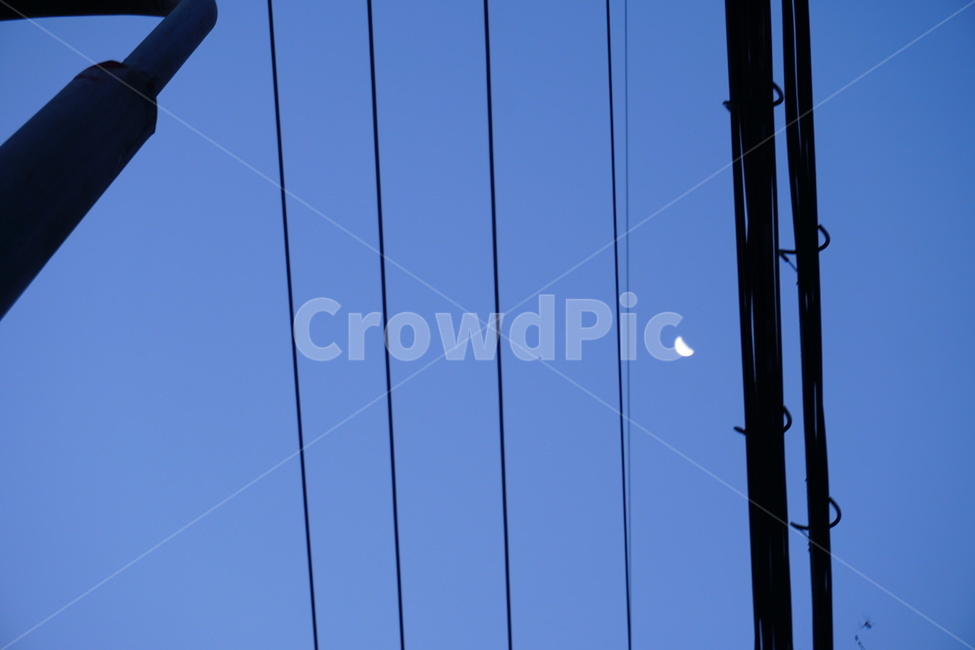 달,초승달,풍경,음표,악보,blue,sky,전기줄