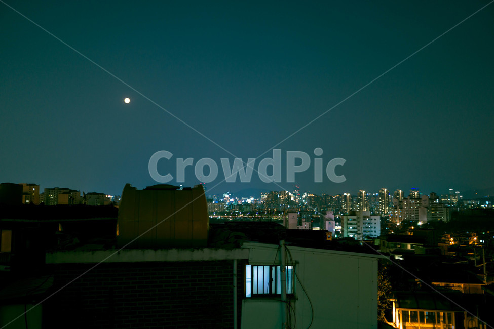 야경,도시,동네,마을,town,달,밤하늘