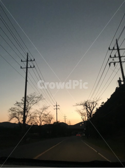 도로,노을,전봇대,감성,늦은오후,해질녘