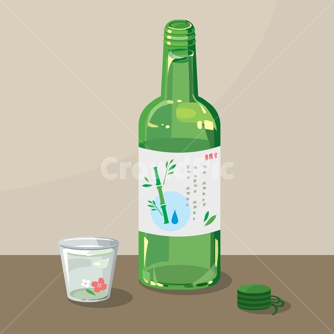 소주,술,술잔,소주잔,음주,술병,한국,전통,병뚜껑,일러스트,벡터,디자인소스,마실것,음료,플랫,초록색,술,주류,alcohol,그래픽,일러스트레이션,graphic,illustration
