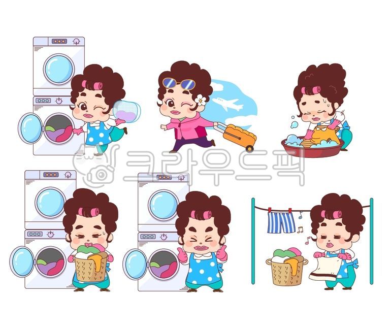 아줌마,캐릭터,아줌마캐릭터,빨래,세탁,세탁망,건조기,세탁기,손빨래,빨래널기,웃기는,귀여운,빨래캐릭터,힘든