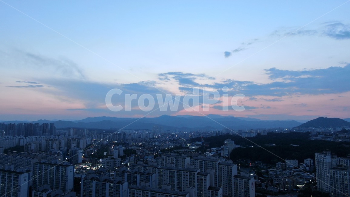 도시노을,드론샷,경치,해질녘,노을,하늘