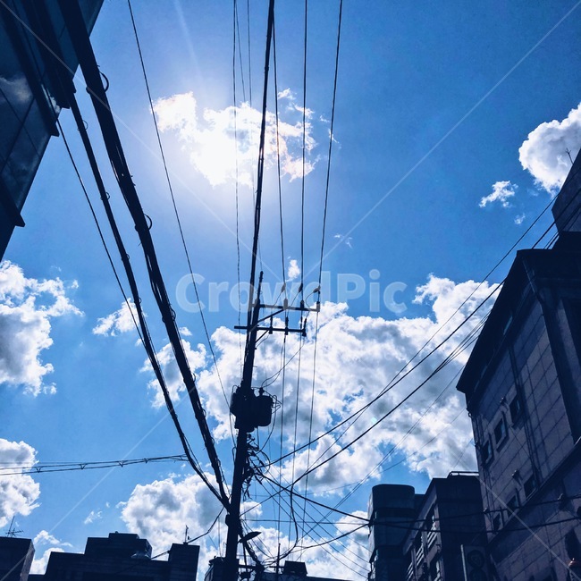구름,하늘,태양,아침,가로등