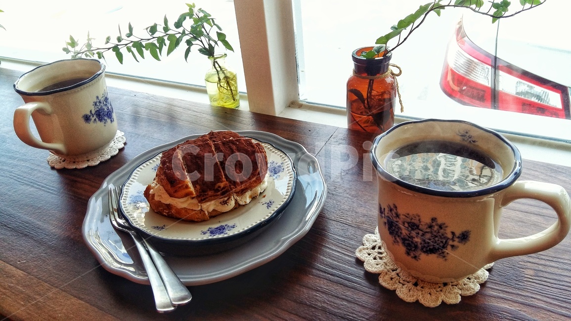 커피,빵,티라미수,카페,식물,커피,카페,coffee,cafe